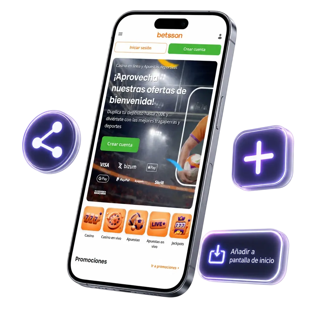 Icono de la app web progresiva de Betsson en la pantalla de inicio de un iPhone, alternativa a la app nativa