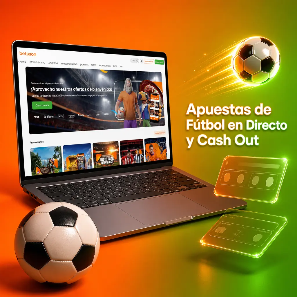 Apuestas en directo de fútbol en Betsson con cuotas en vivo, estadísticas del partido y opción de Cash Out.