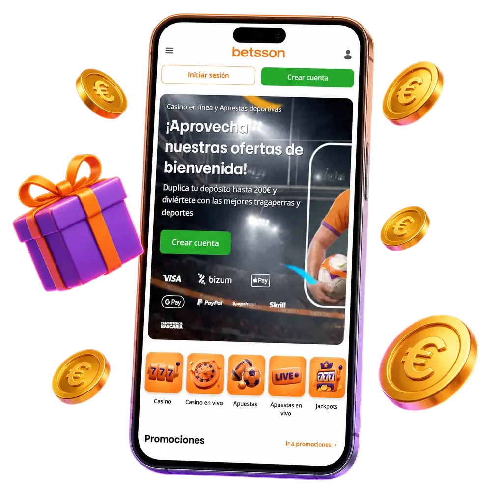 Bonos y promociones para jugadores móviles en la app de Betsson, incluyendo bono de bienvenida y apuestas gratis