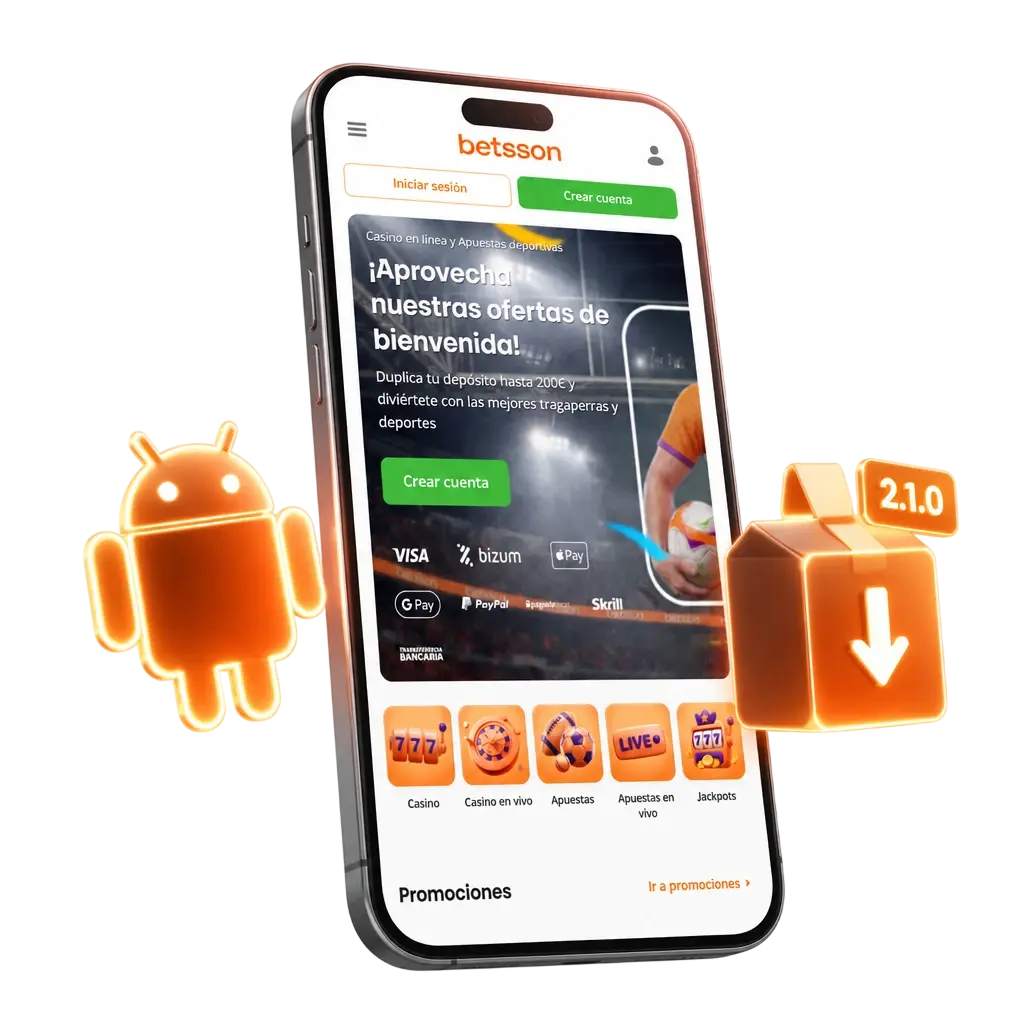 Tabla con detalles del archivo APK de Betsson 2026: versión, tamaño, categoría y requisitos de compatibilidad Android